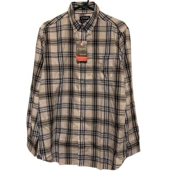 CHAPS PERFORMANCE SIZE MEDIUM LONG SLEEVED BUTTON SHIRT NWT - Picture 1 of 5